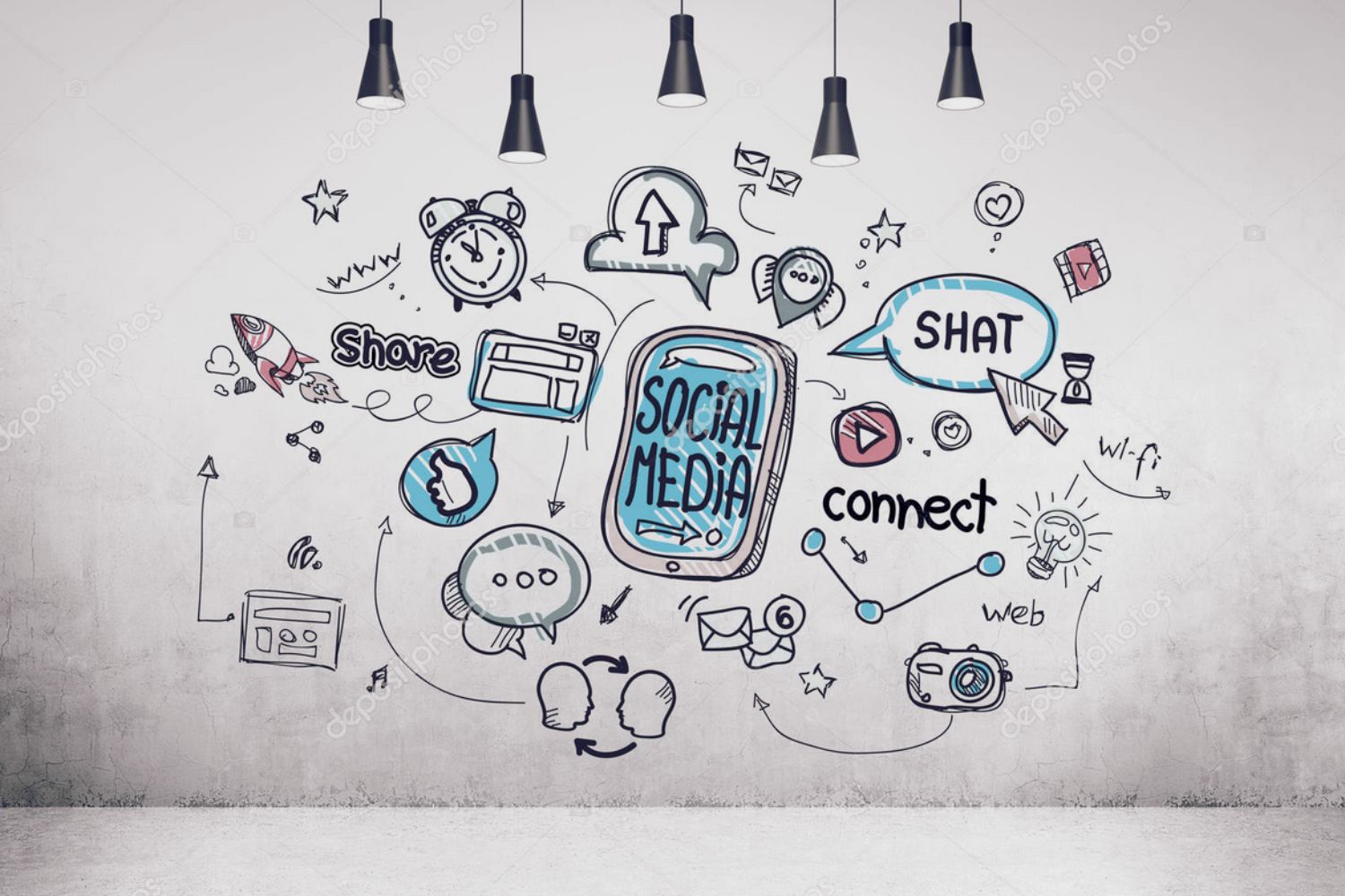 hand drawn graphic having to do with social media.