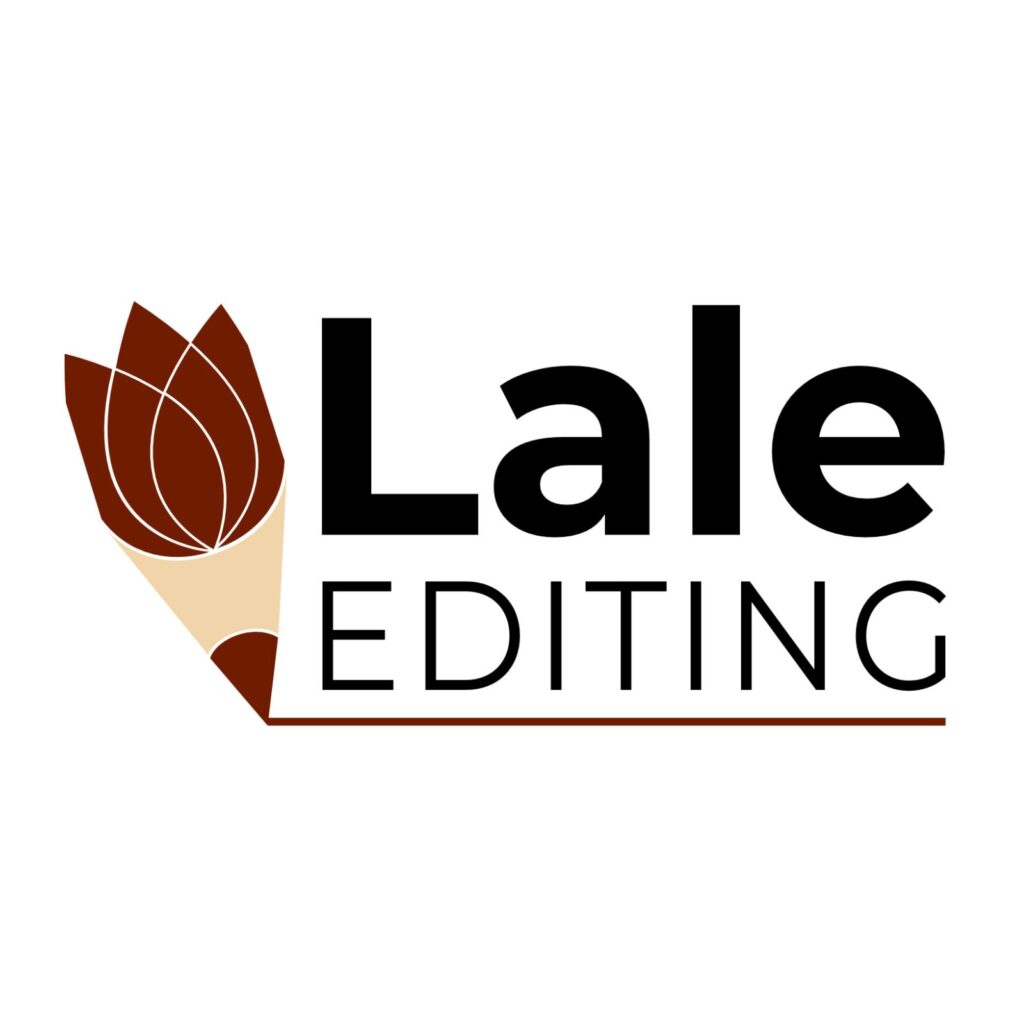 Lale Editing logo with the icon being a pencil with a red tip and the top part looking like a pencil in the shape of a turkish tulip