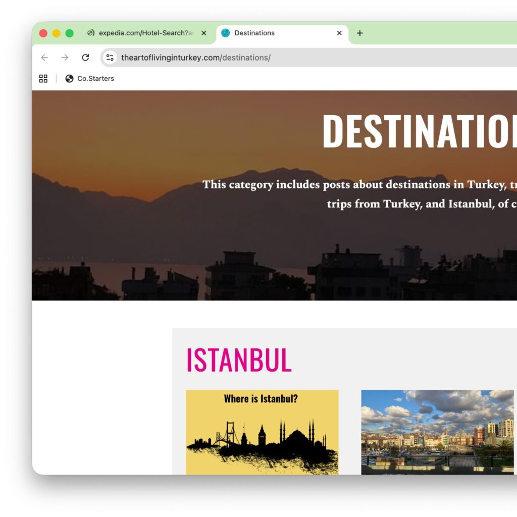 Destination page on the art of living in turkey's blog and istanbul sub category with blog posts