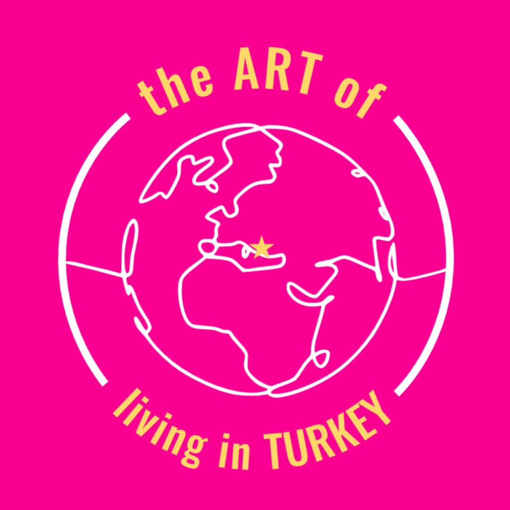 the art of living in Turkey in line with a circle that surrounds a line drawn glob with a star where Istanbul is